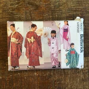 Butterick Sewing Pattern 6697 Girls Kimono Obi Robe Top Pants Hat Asian UNCUT